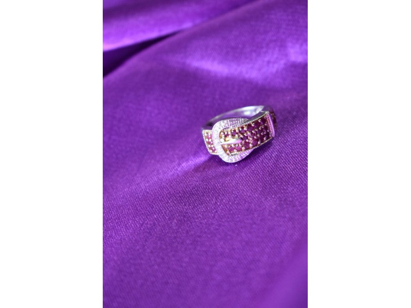 925 Sterling Silver Pink Spinel & White Sapphire "Belt" Ring Size 6.5