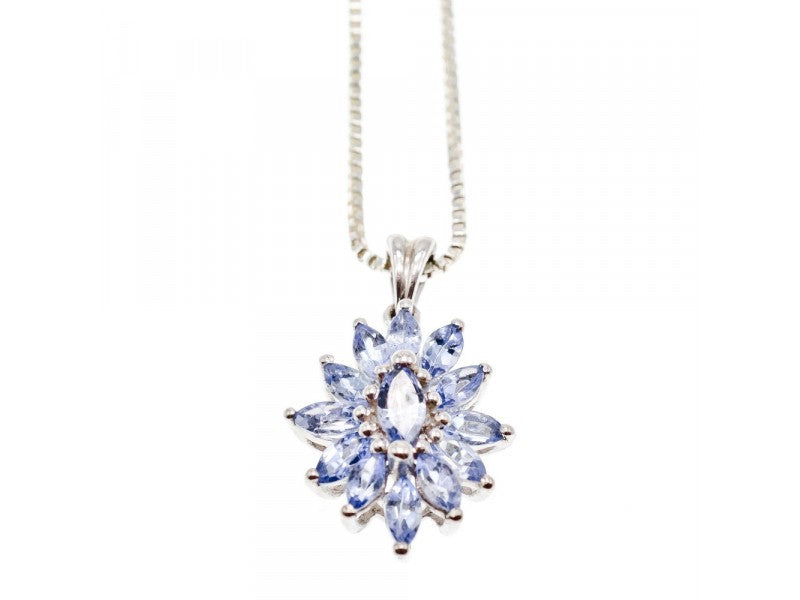 925 Sterling Silver Tanzanites "Flower" Chain With Pendant