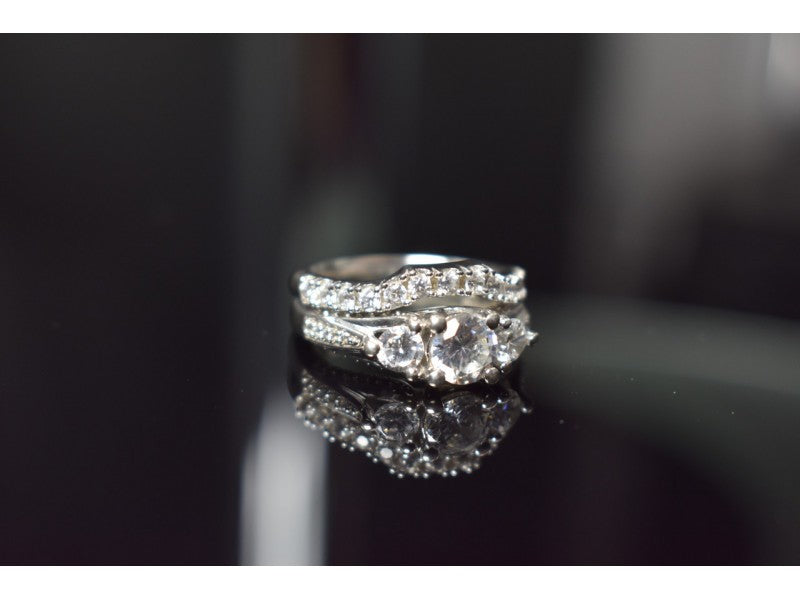 925 Sterling Silver CZ Double Ring Size 6.5