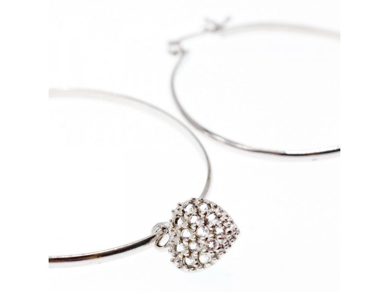 925 Sterling Silver Quartz "Heart" Hoop Earrings
