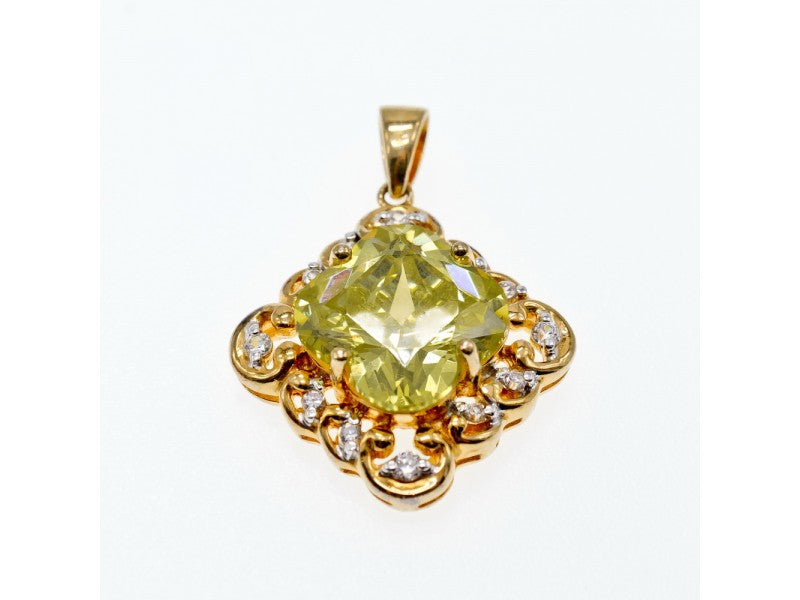 925 Sterling Silver Gold Plated Peridot & CZ Pendant
