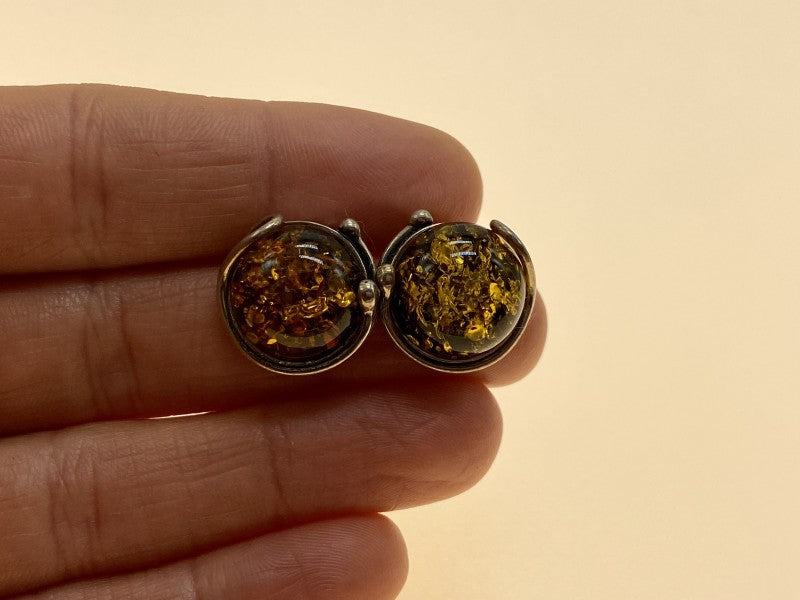 Vintage 925 Sterling Silver Amber Stud Earrings Italy
