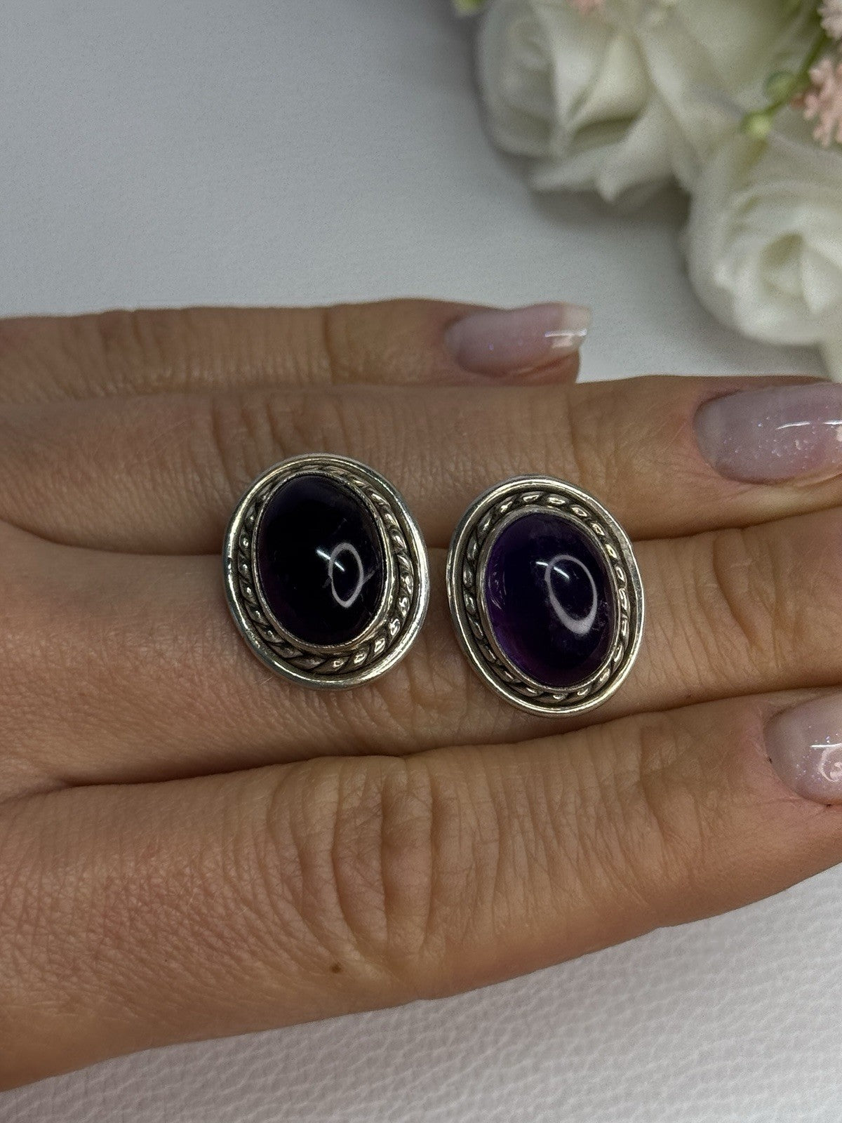 925 Sterling Silver Amethyst Earrings Length 0.75 Inch