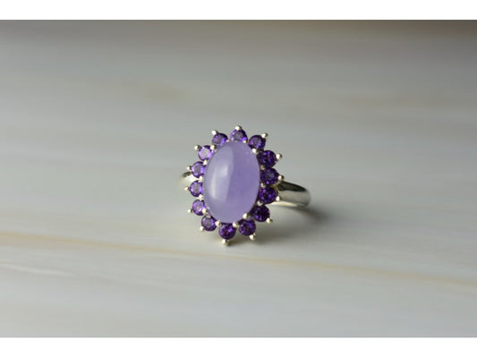 925 Sterling Silver Amethyst Quartz & Purple Tourmaline Ring Size 6.75