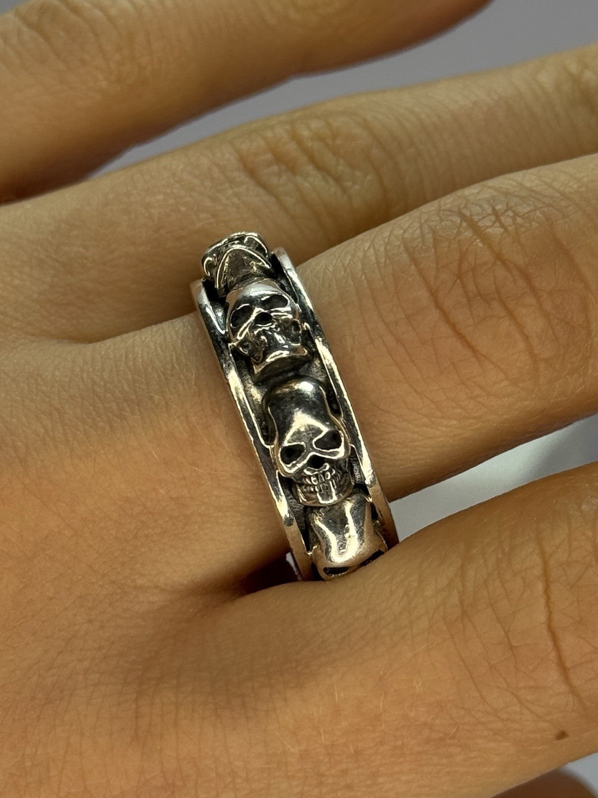 925 Sterling Silver Skull Custom Ring Size 10.5