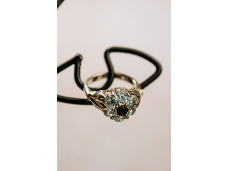925 Sterling Silver Topaz & Black Onyx Ring Size 7