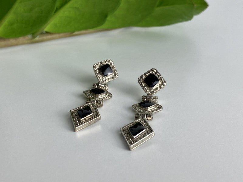 Vintage 925 Sterling Silver Onyx Earrings