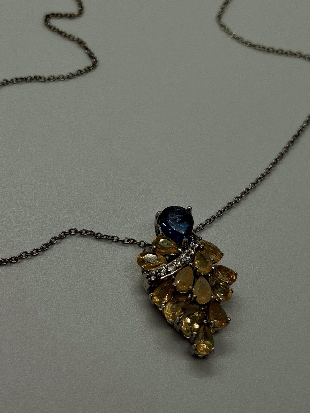 925 Sterling Silver Fire Opal & Blue Topaz & Beryl Necklace