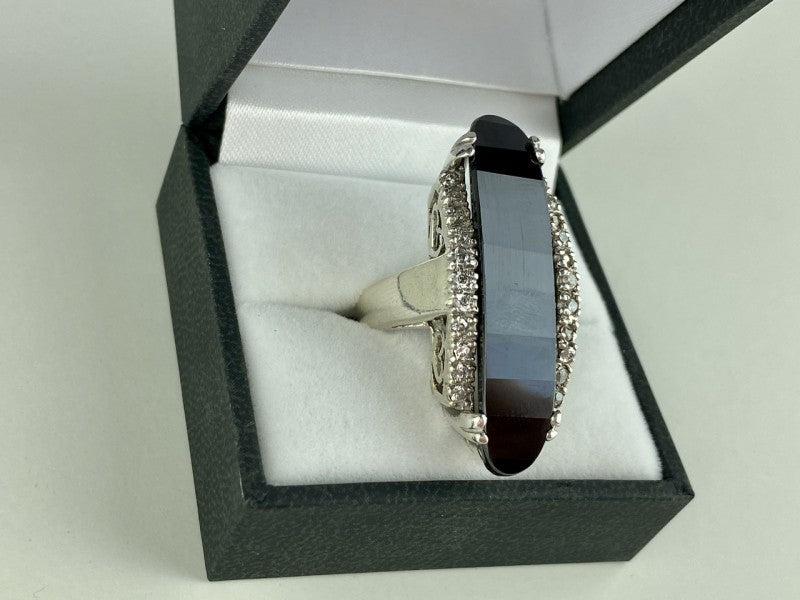 925 Sterling Silver Nephrite & Quartz Ring Size 8