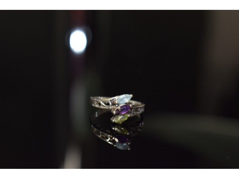 925 Sterling Silver Topaz, Amethyst & Peridot Ring Size 7
