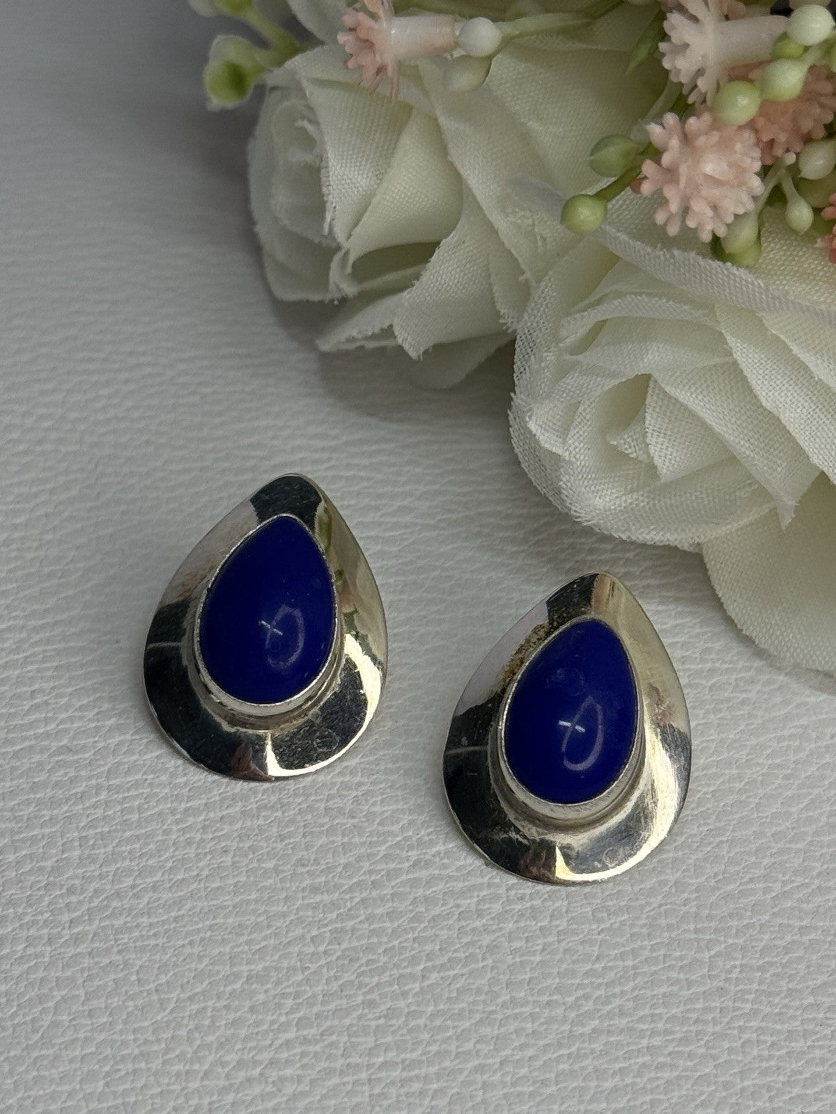 925 Sterling Silver Sodalite Earrings Length 0.95 Inch