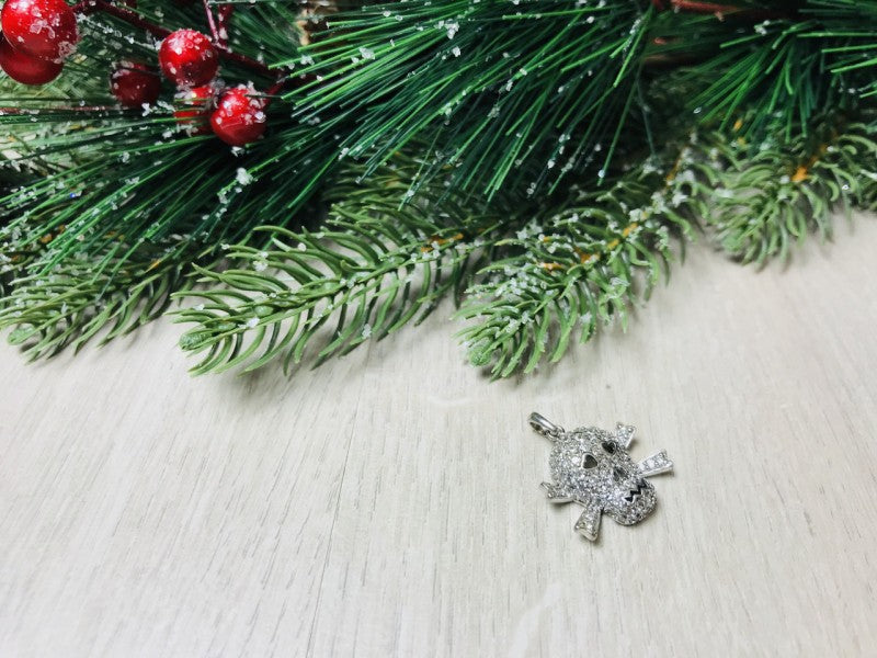 925 Sterling Silver CZ Skull Pendant