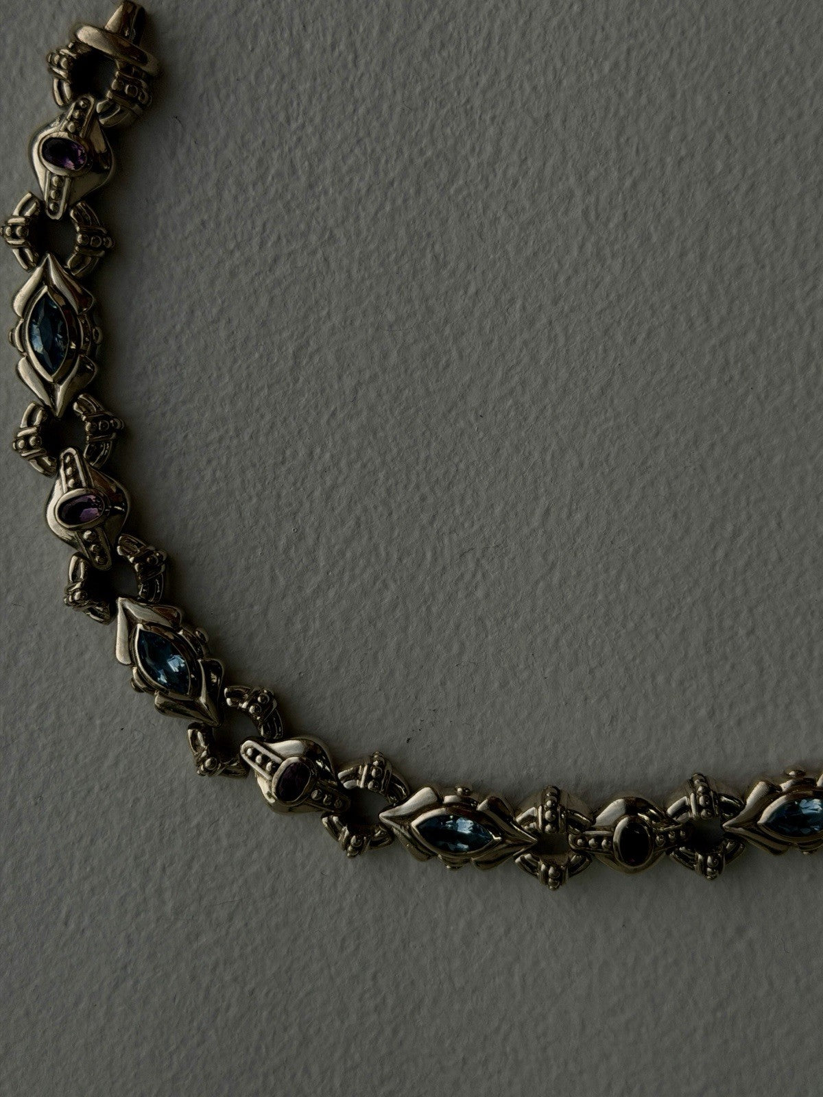 Vintage 925 Sterling Silver Topaz & Amethyst Bracelet 7