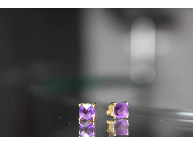 10K Yellow Gold Amethyst Earrings