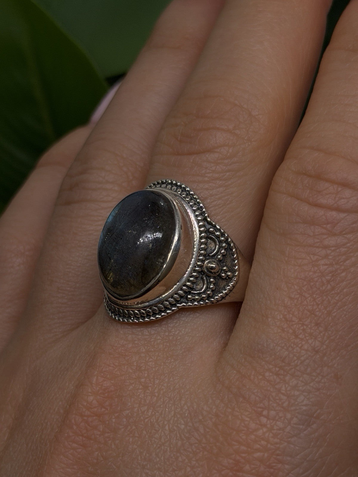 Vintage 925 Sterling Silver Labradorite Gemstone Ring Size 11
