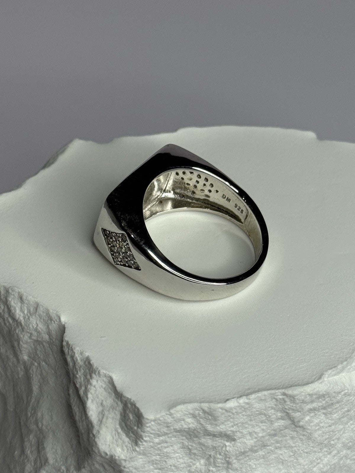 925 Sterling Silver Black Enamel & CZ Men'S Ring Size 11