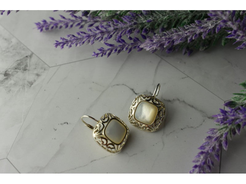 925 Sterling Silver Mother Of Pearl "Openwork" Earrings