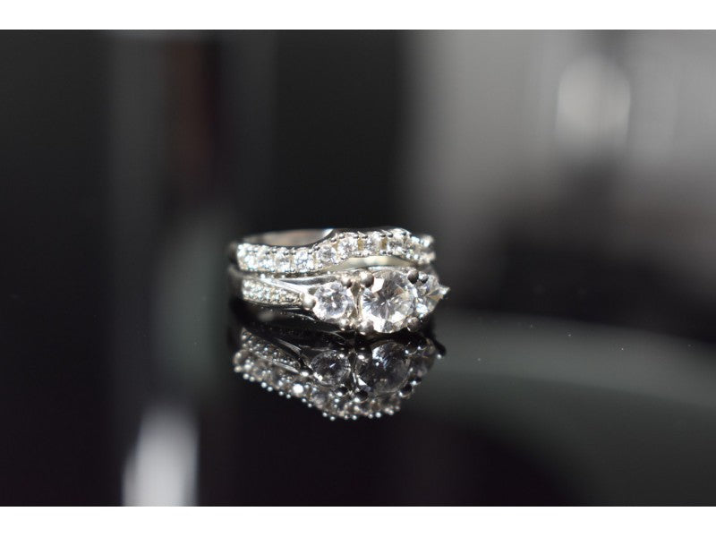925 Sterling Silver CZ Double Ring Size 6.5