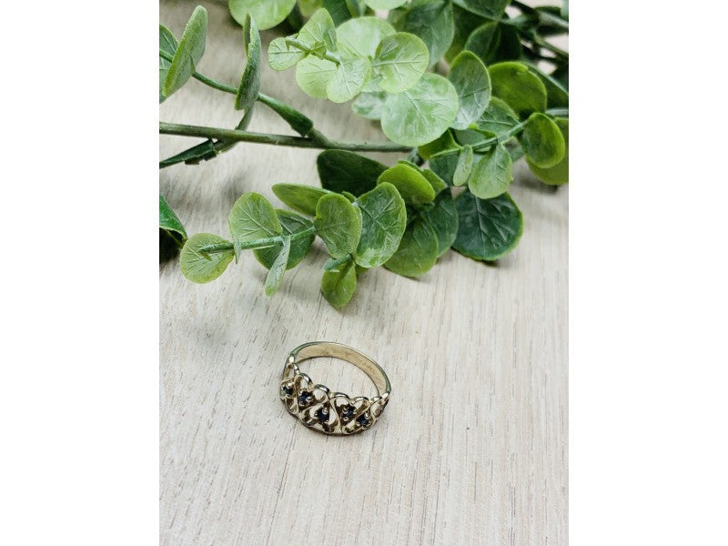 925 Sterling Silver Dark Blue Spinel "Love" Ring Size 8