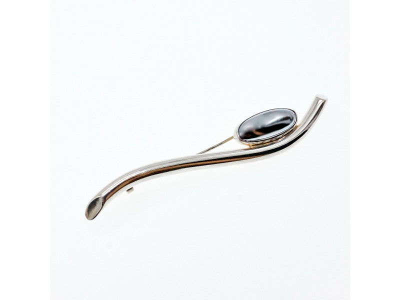 Vintage 925 Sterling Silver Hematite Brooch