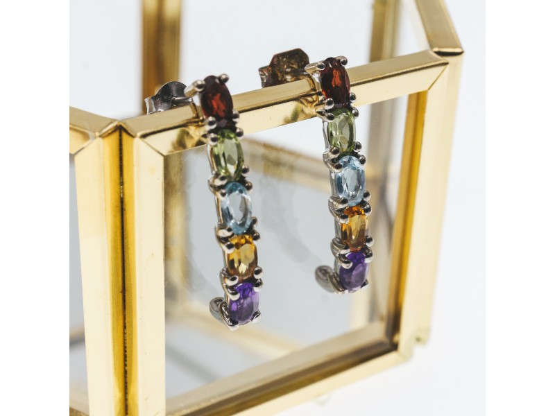 925 Sterling Silver Multi Gemstones Earrings