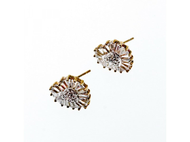 925 Sterling Silver Gold Plated CZ "Heart" Stud Earrings