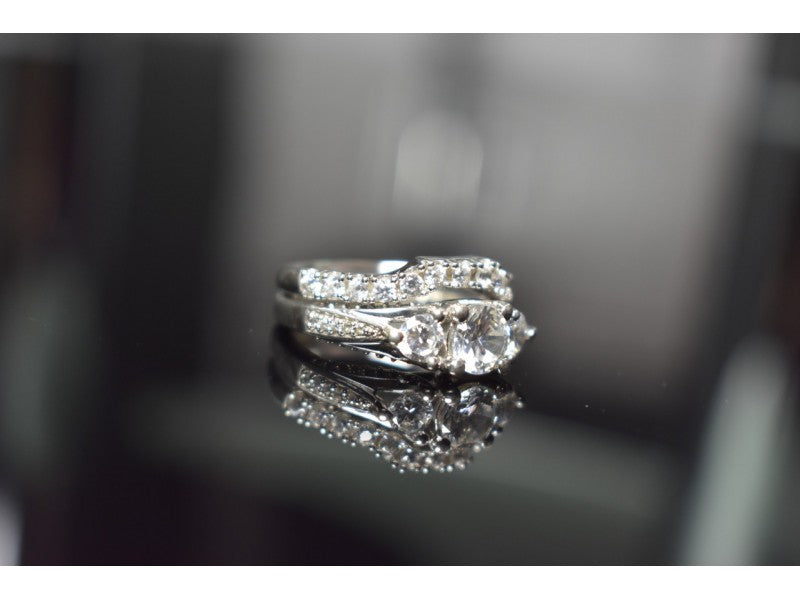 925 Sterling Silver CZ Double Ring Size 6.5