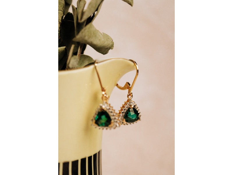 925 Sterling Silver Gold Plated Emerald Earrings