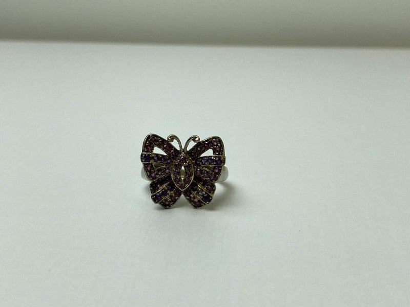 925 Sterling Silver Iolite & Pink Topaz "Butterfly" Ring Size 8