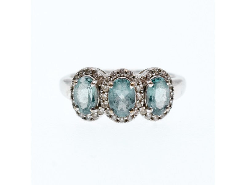 925 Sterling Silver Tourmaline & Quartz Ring Size 7