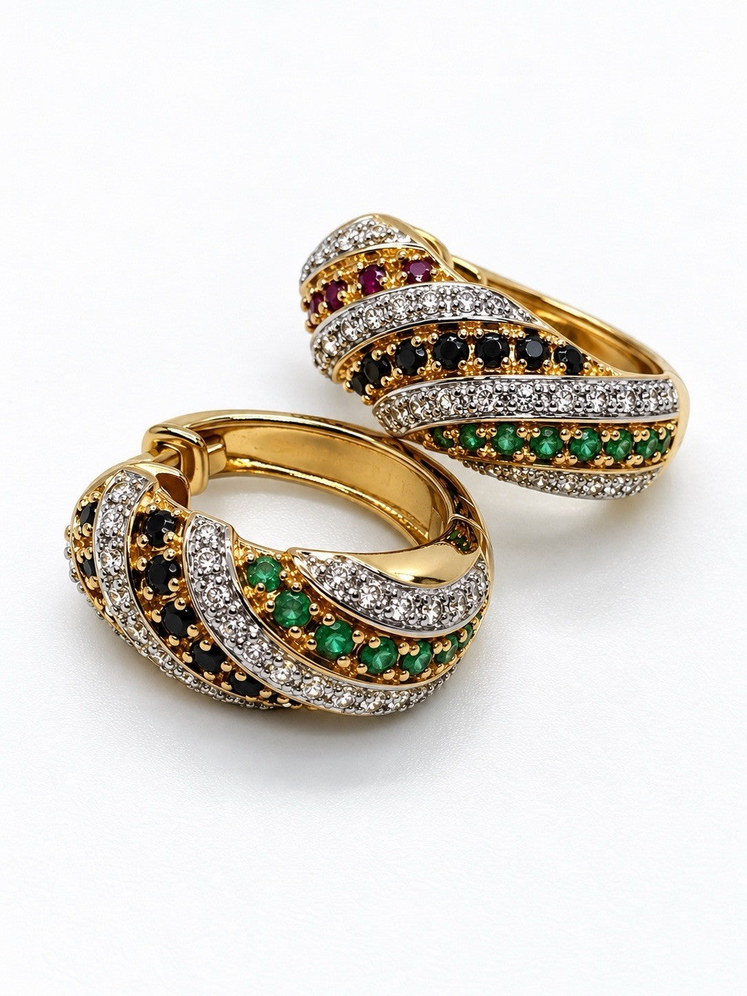 925 Sterling Silver Gold Plated Ruby Sapphire Emerald Earrings