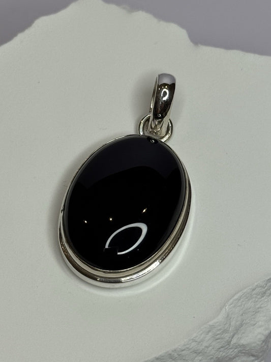 925 Sterling Silver Black Onyx Pendant Length 1.7 Inch