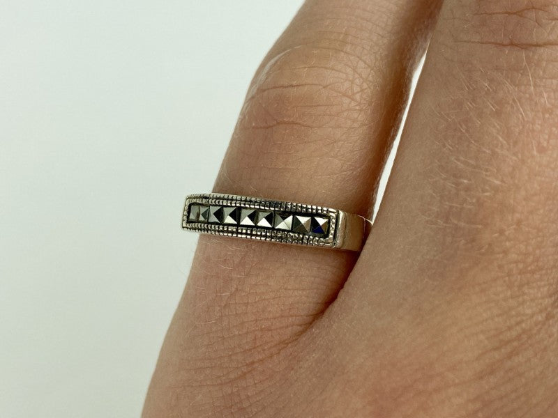 Vintage 925 Sterling Silver Marcasites Ring Size 5.5