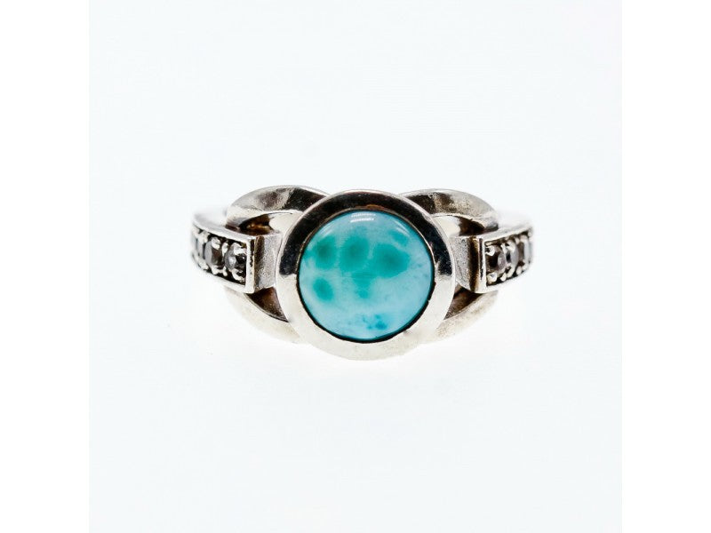 Vintage 925 Sterling Silver Larimar & Goshenite Ring Size 9.5