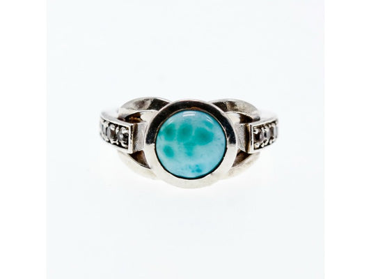 Vintage 925 Sterling Silver Larimar & Goshenite Ring Size 9.5