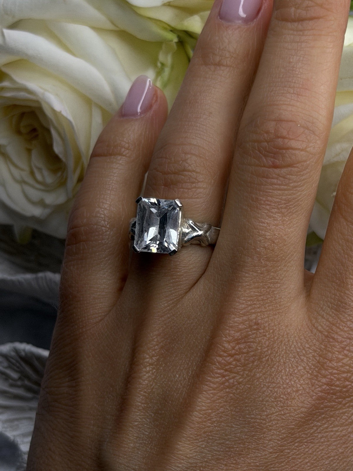 Art Deco Style 925 Sterling Silver Clear Cz Ring Size 7