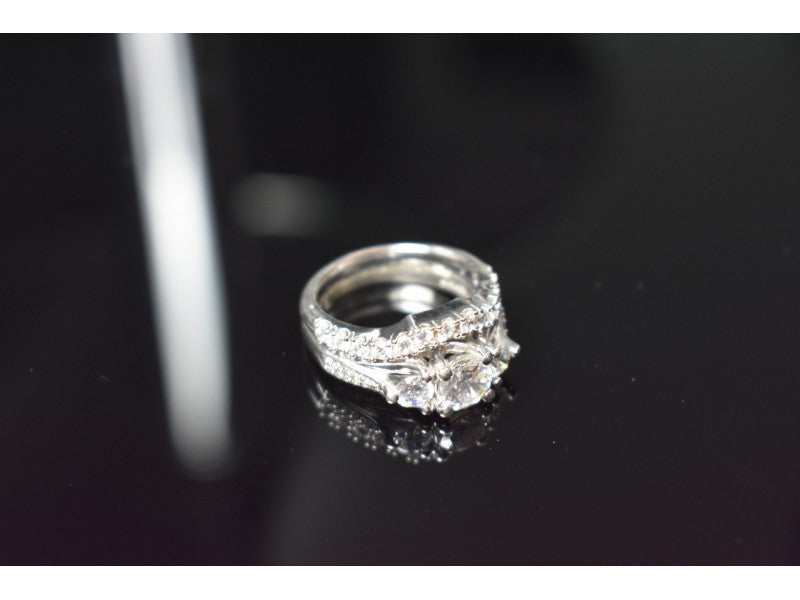 925 Sterling Silver CZ Double Ring Size 6.5