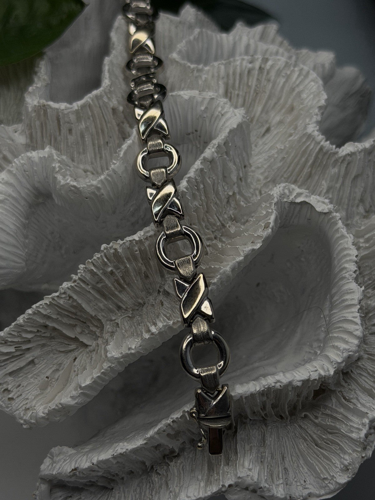 Vintage Design X-shaped & Circular Links 925 Sterling Silver Bracelet 7.5