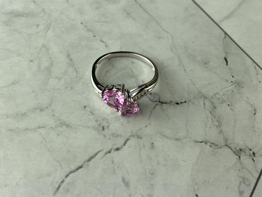 925 Sterling Silver Pink Topaz "Hearts" Ring Size 7
