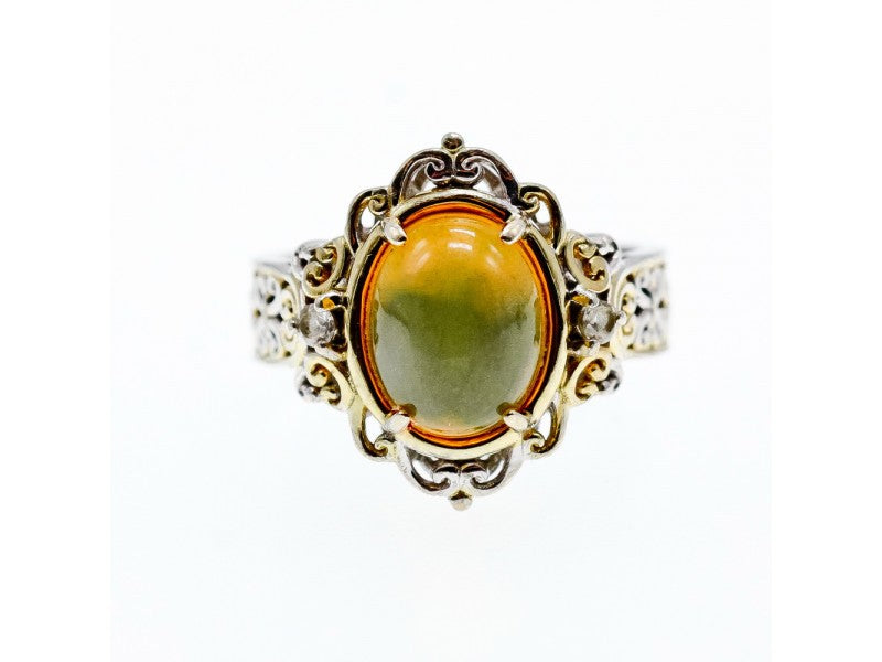 925 Sterling Silver Gold Plated Opal & Goshenite Ring Size 7