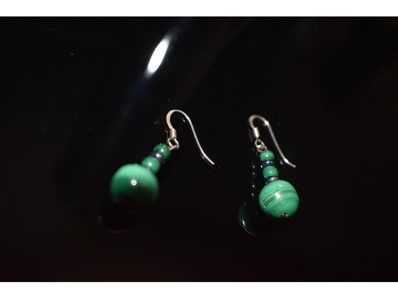 925 Sterling Silver Malachite Dangle Earrings