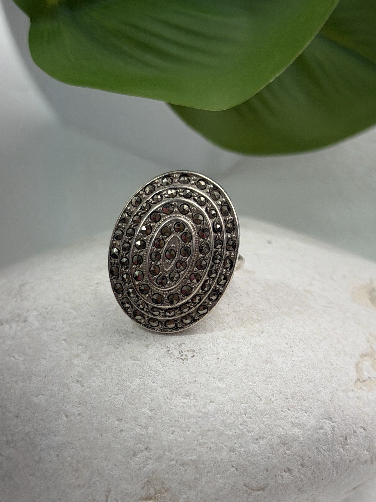 Beautiful Vintage 925 Sterling Silver Marcasite Ring Size 6