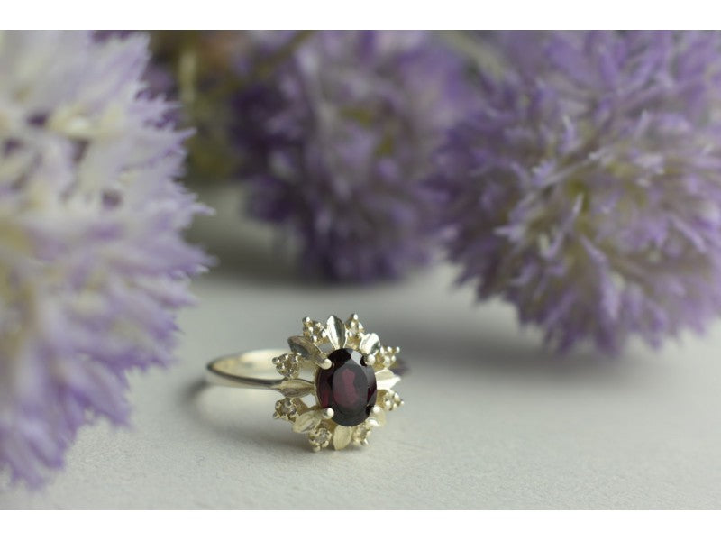 925 Sterling Silver Rubellite & CZ Ring Size 11