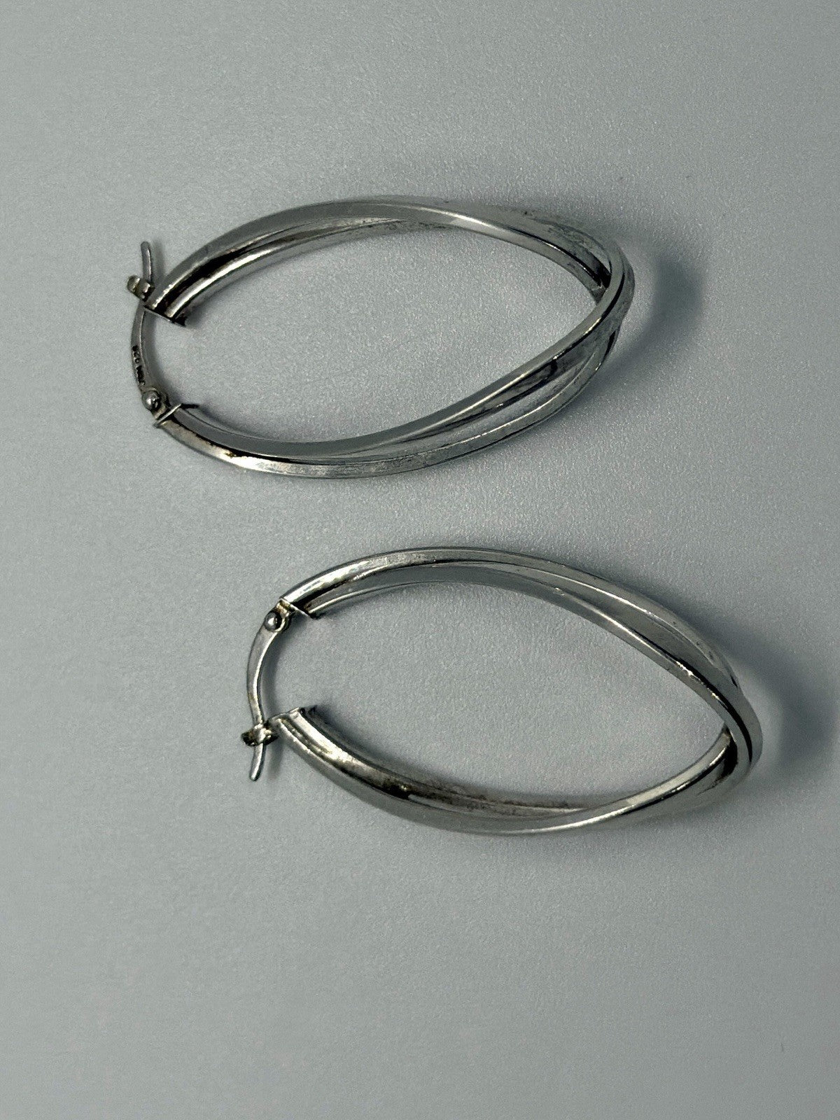 925 Sterling Silver Triple Twist Oval Hoop Earrings