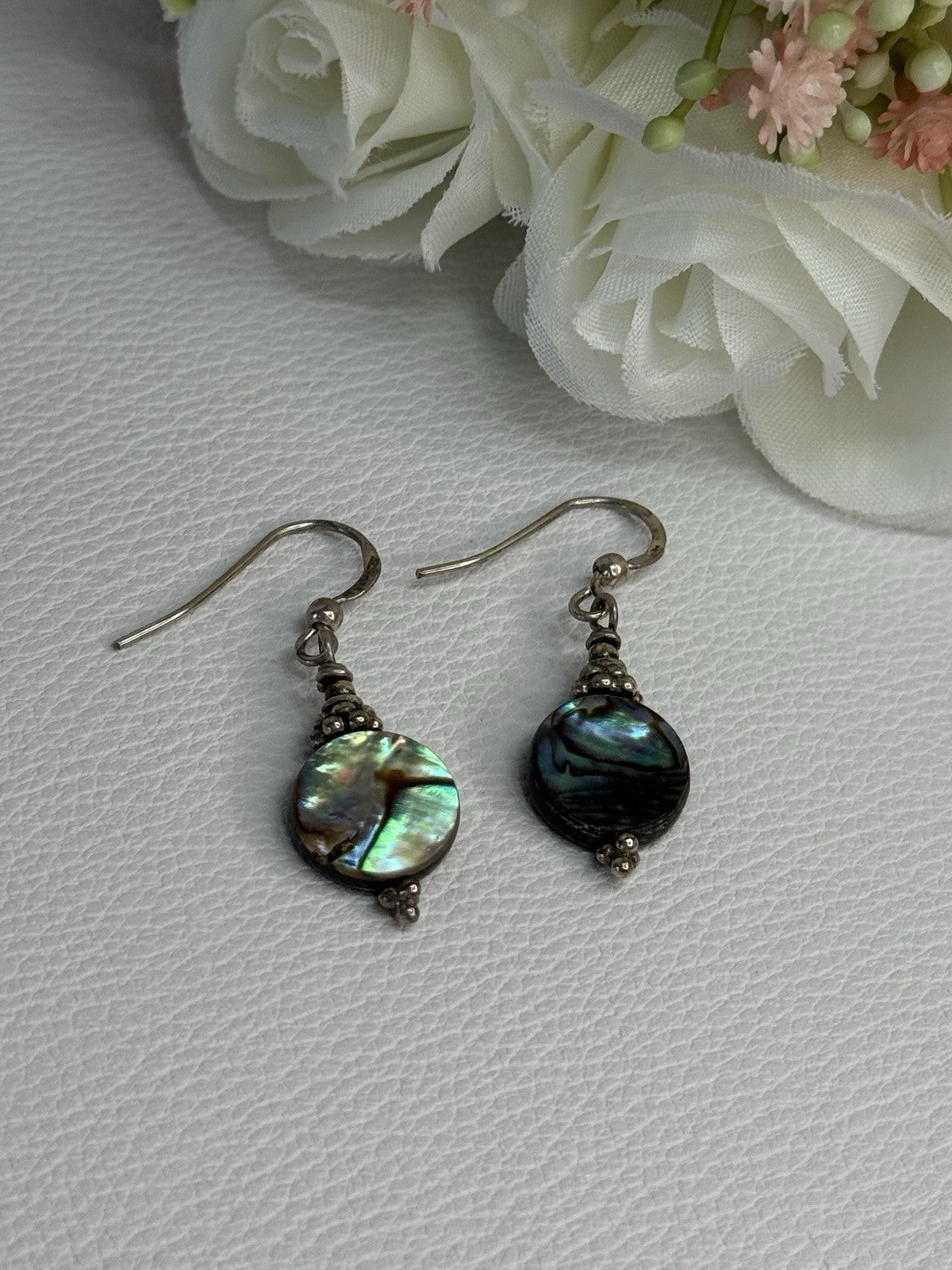 925 Sterling Silver Abalone Earrings Length 1.60 Inch