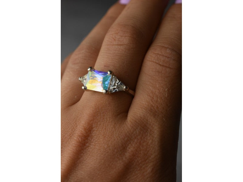 925 Sterling Silver Alpanite & CZ Ring Size 8.5