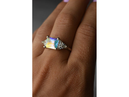 925 Sterling Silver Alpanite & CZ Ring Size 8.5