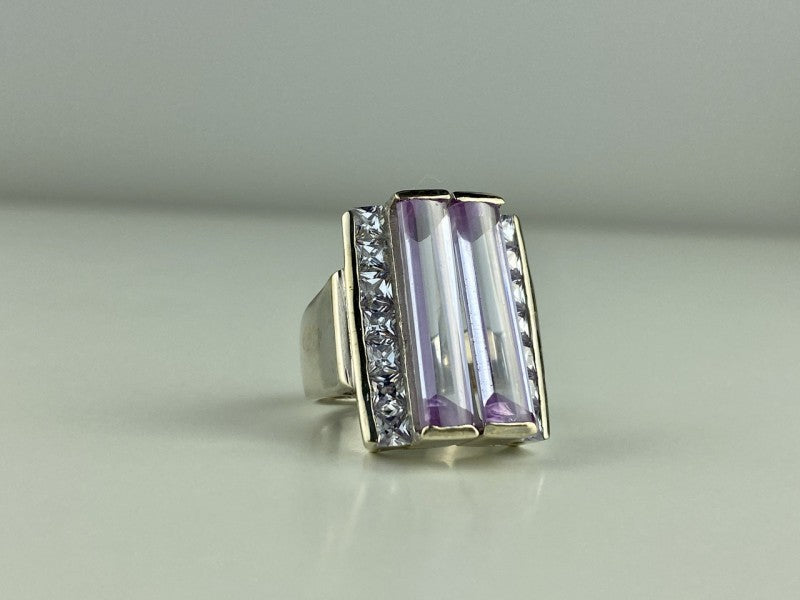 925 Sterling Silver Iolite & CZ Ring Size 7