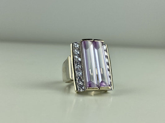 925 Sterling Silver Iolite & CZ Ring Size 7