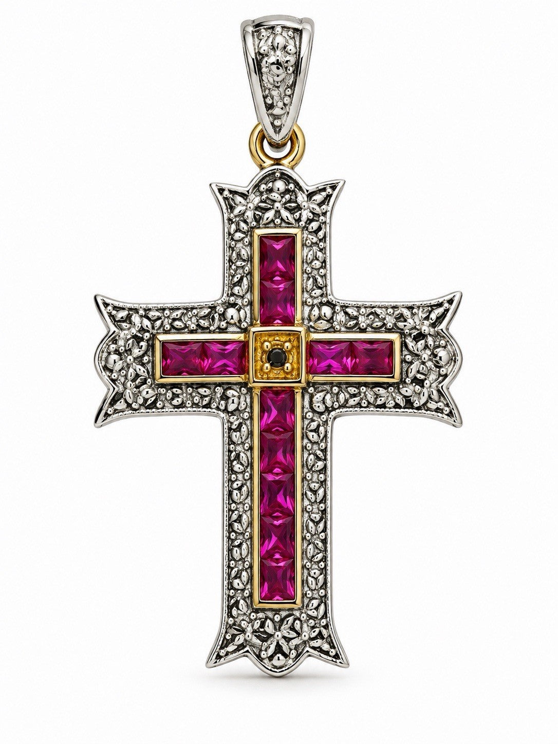 925 Sterling Silver Pink Sapphire Gold plated Cross Pendant